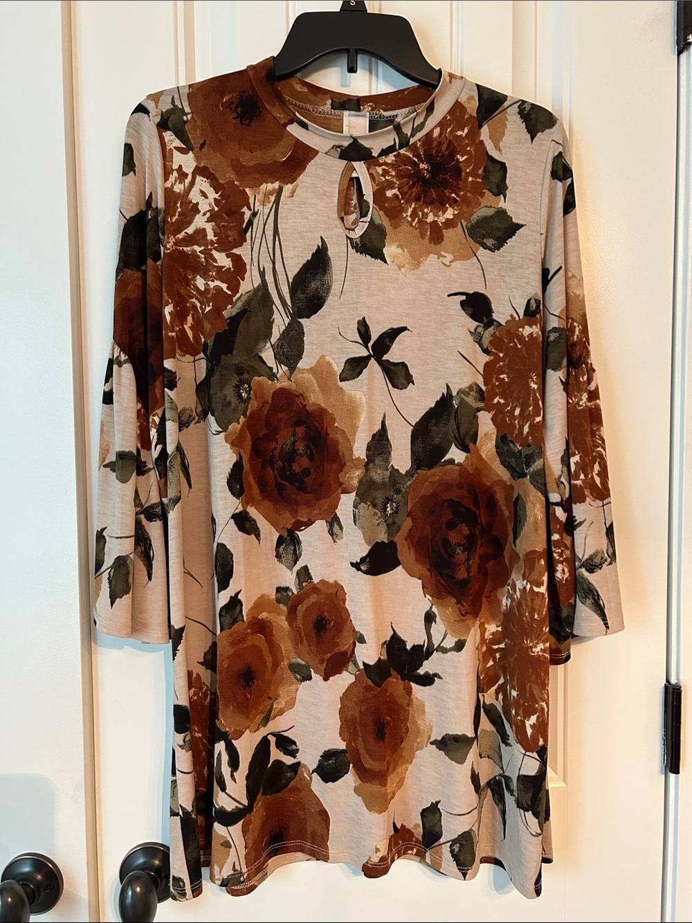 Brown Floral Mini Dress with Keyhole Neckline